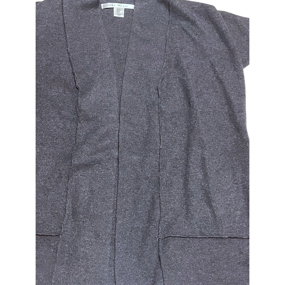 Max Studio Women's Medium Gray Open Front Cardigan Long Sleeve Zip Cuff Pockets